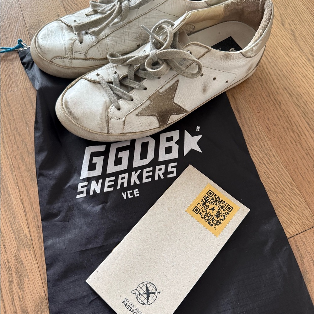 Golden Goose Cream and White Sneakers